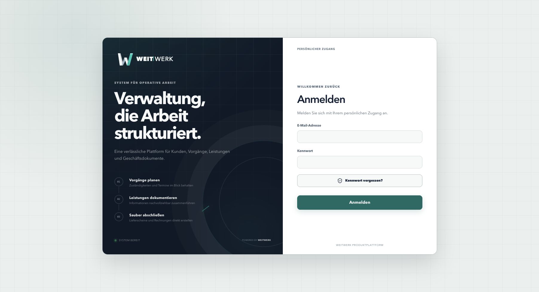 Anmeldeseite des WEITWERK Portals
